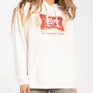 Brew City Women’s Miller High Life Front Graphic Screen Hoodie, Cream, Sz: Small